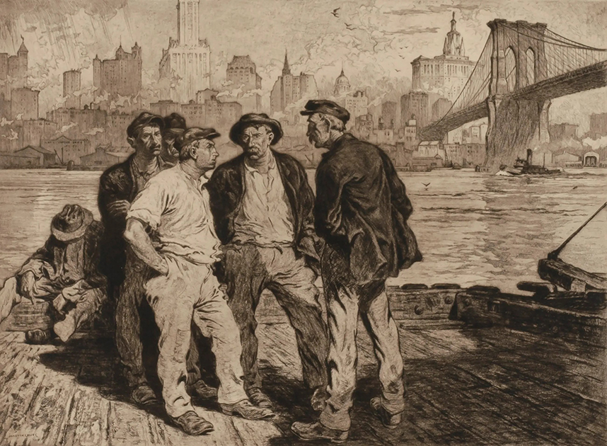 «کارگران بارانداز زیر پل بروکلین»، اثر مارتین لویس، 1918