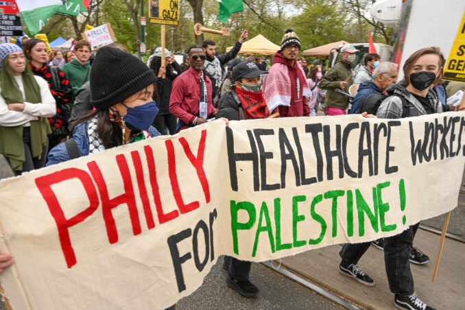 تظاهرات کارگران فیلادلفیا در حمایت از فلسطین